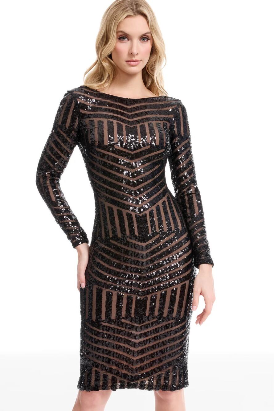 NWT Dress the Population Emery Sequined Bodycon Midi Dress Black Nude Women's S